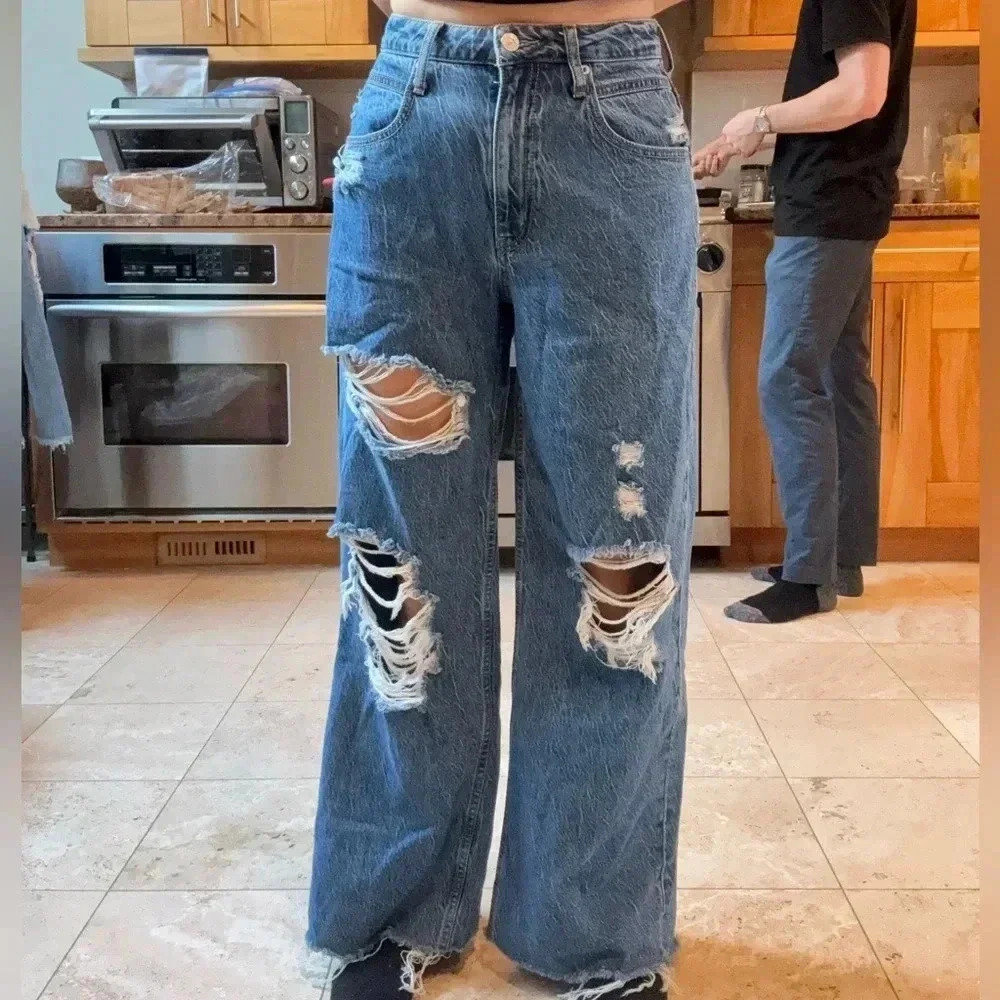 Free People Wide Leg Distressed Jeans